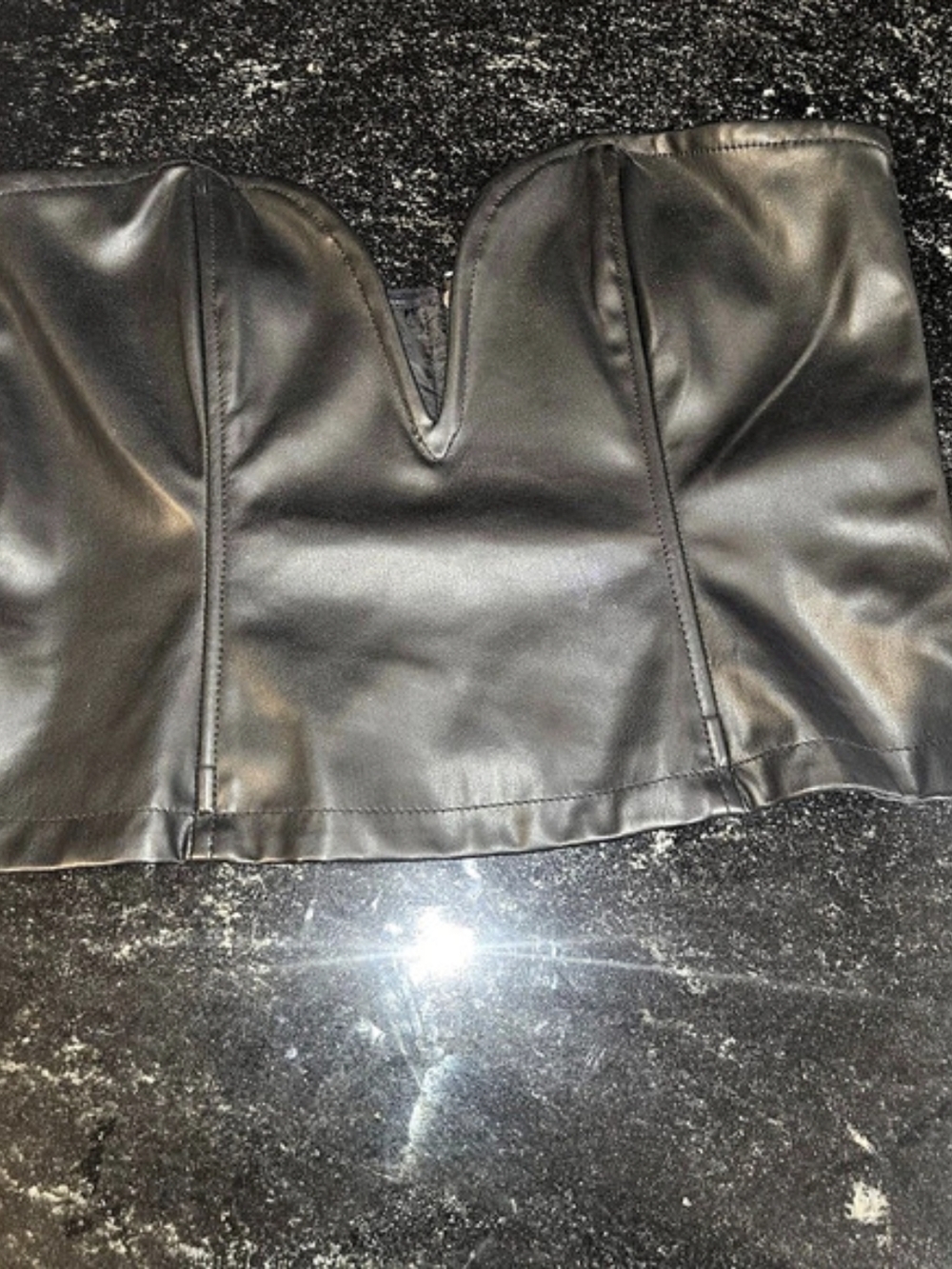 ASOS Design leather look boned corset top in black Crop Top Black Large